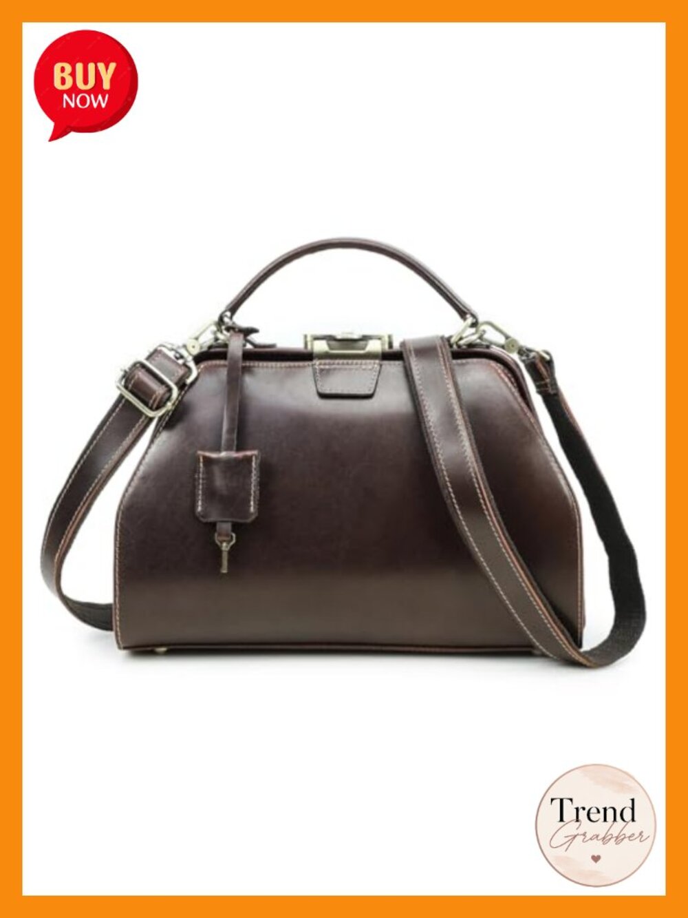 Full Grain Leather Doctor Bag Purse Vintage Top Handle Satchel Large Capacity